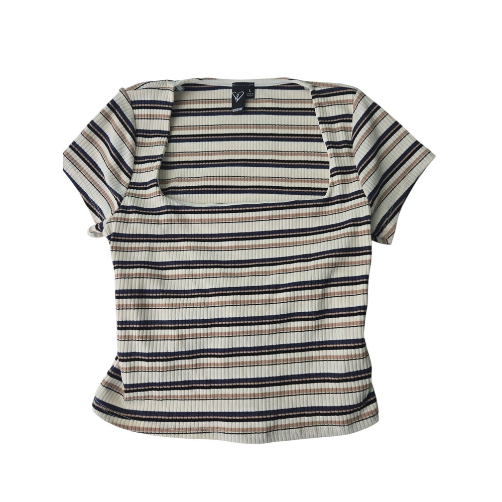 Windsor Juniors Ribbed Striped Square Neck Crop Top Tie Back Size‎ Large
